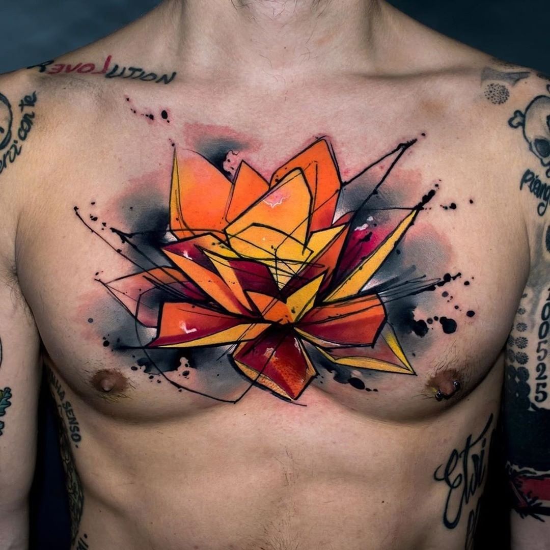 tatuagem masculina flor de lótus estilera