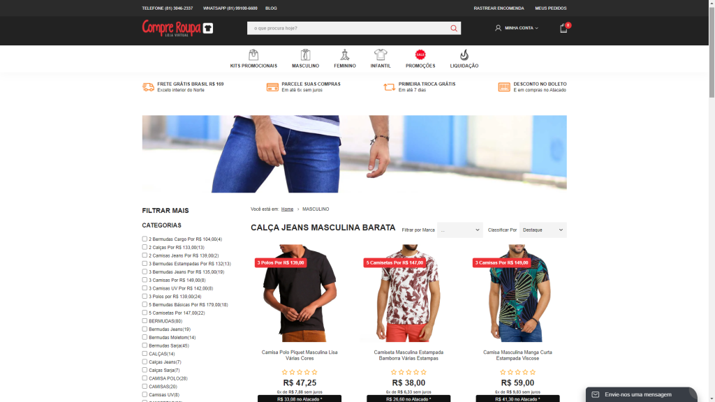 Home page com  produtos da Compre Roupa