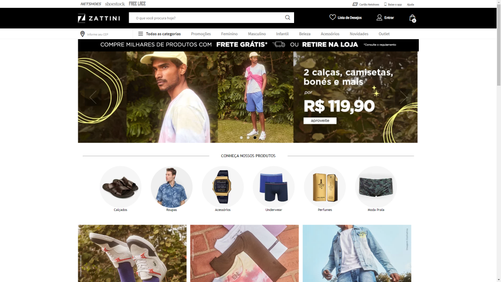 Home page da Zatini  e seus produtos