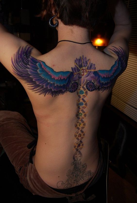 Tatuagem nas Costas Masculina de asas coloridas